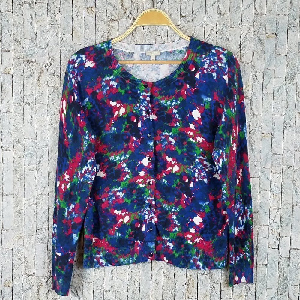 Talbots Multicolor Floral Print Cardigan - Navy, Green, Pink, White
